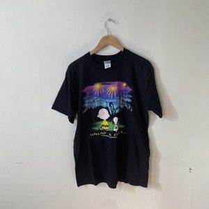 Vtg Charlie Brown Fireworks Cedar Point Black Men’s Large T Shirt